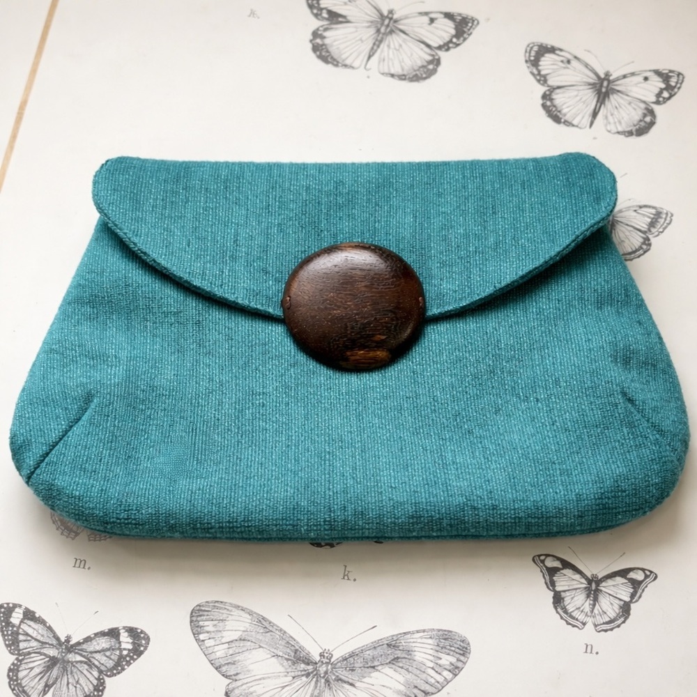 Turquoise Boho Woven Clutch Wooden Button Closure